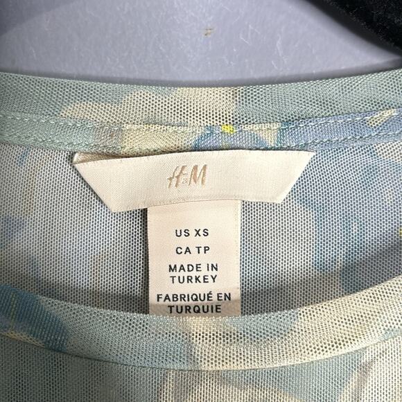 H&M Green and Blue Swirl Print Sheer Long Sleeve Top Size XS - Picture 5 of 7